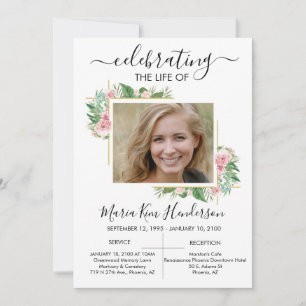 Roses Celebration of Life Funeral Memorial Photo I Invitation