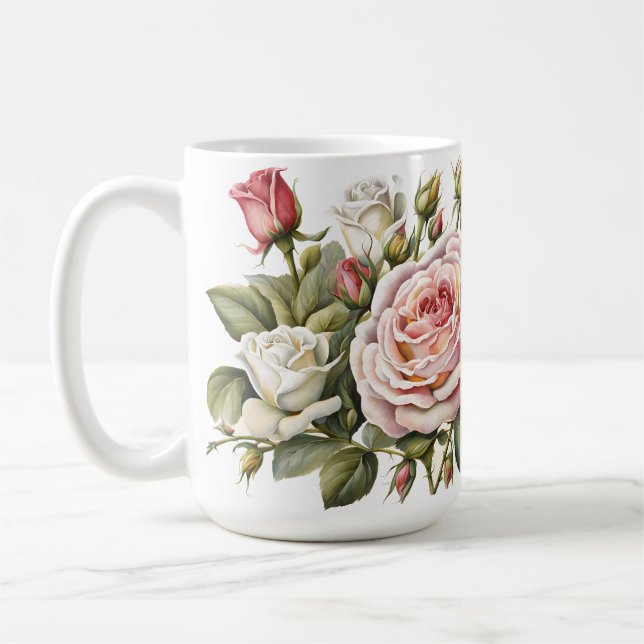 Roses - Classic Pastel Flower Coffee Mug (Left)