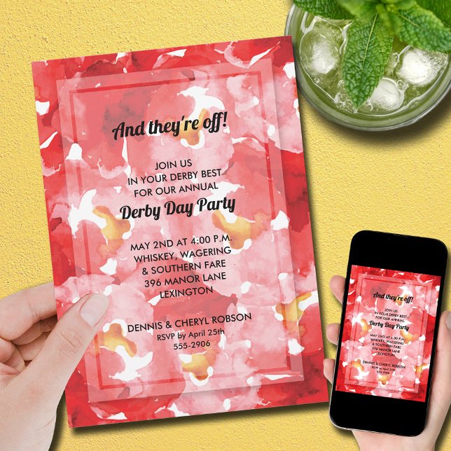 Roses Collage Derby Day Party Invitation (Red roses collage Derby day party invitations, PRINTED and/or INSTANT DOWNLOAD)