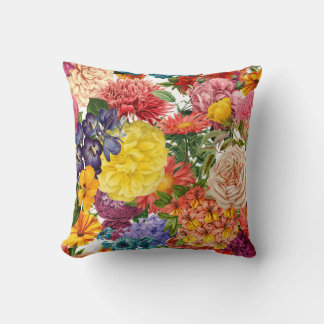 Roses, dahlia and marigold flower pattern cushion