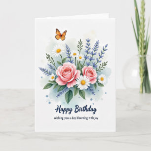 Roses Daisies Birthday Card
