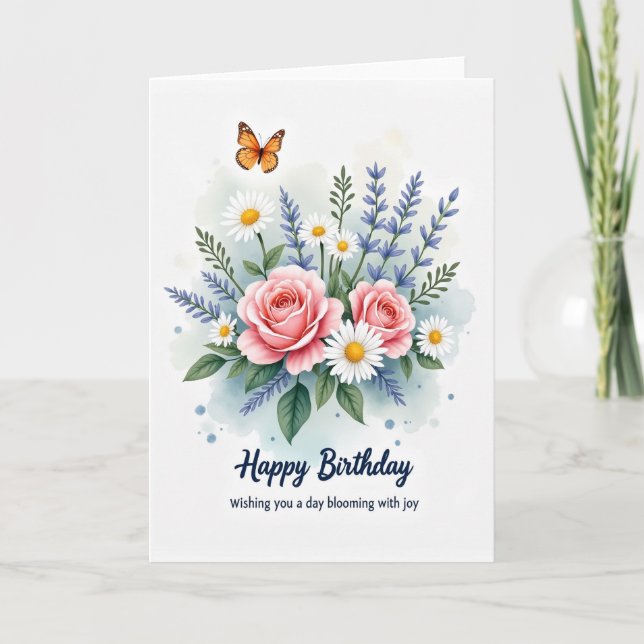Roses Daisies Birthday Card (Front)