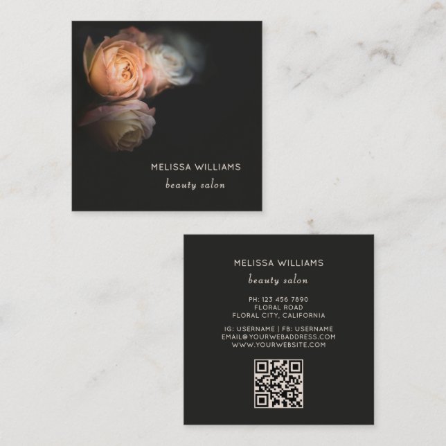Roses Dark Romantic Square Business Card (Front/Back)