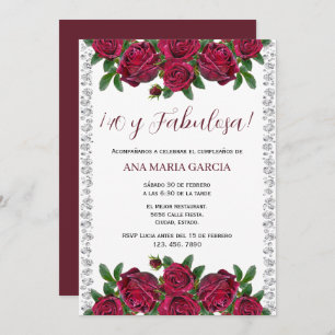 Roses & Diamonds Feminine 40th Birthday Spanish Invitation