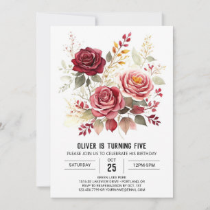 Roses Digital Burgundy Floral Birthday Invitation
