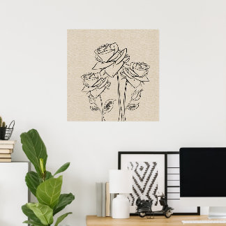 Roses Drawing Canvas Flower Poster