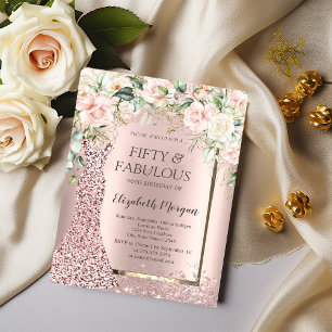 Roses Dress Rose Gold Glitter Confetti 50th Invitation