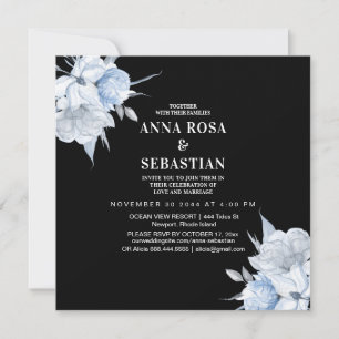 *~* Roses Dusty Blue Floral AR15 WEDDING RSVP +  Invitation