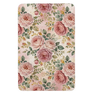 Roses Dusty Rose Charming Artistic Sage Green Gold Magnet