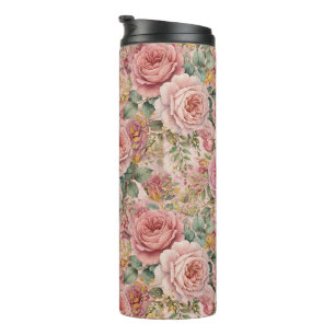 Roses Dusty Rose Charming Artistic Sage Green Gold Thermal Tumbler