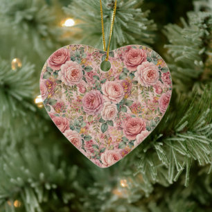 Roses Dusty Rose Elegant Charm Sage Green Gold Ceramic Tree Decoration