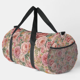 Roses Dusty Rose Elegant Charm Sage Green Gold Duffle Bag
