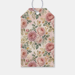 Roses Dusty Rose Elegant Charm Sage Green Gold Gift Tags