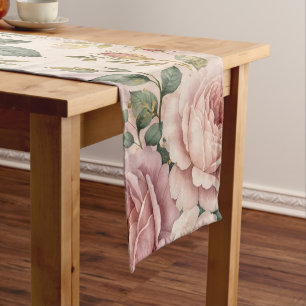Roses Dusty Rose Elegant Charm Sage Green Gold Medium Table Runner