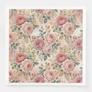 Roses Dusty Rose Elegant Charm Sage Green Gold Napkin