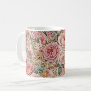 Roses Dusty Rose Sage Green Gold Rustic Charm Coffee Mug