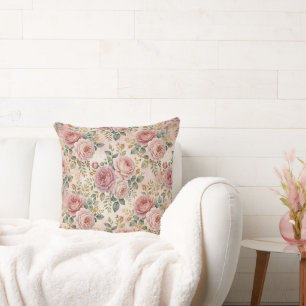 Roses Dusty Rose Sage Green Gold Rustic Charm Cushion