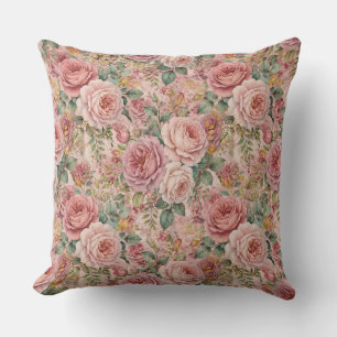 Roses Dusty Rose Sage Green Gold Rustic Charm Cushion