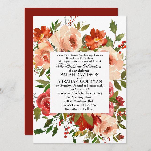 Roses Elegant Formal Floral Wedding Invitations (Front/Back)