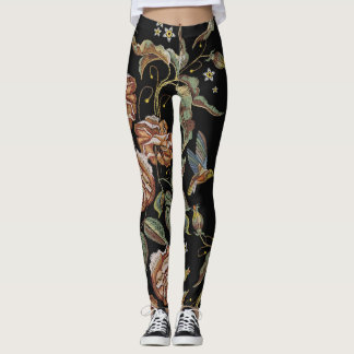 Roses Embroidery, Renaissance Style. Leggings