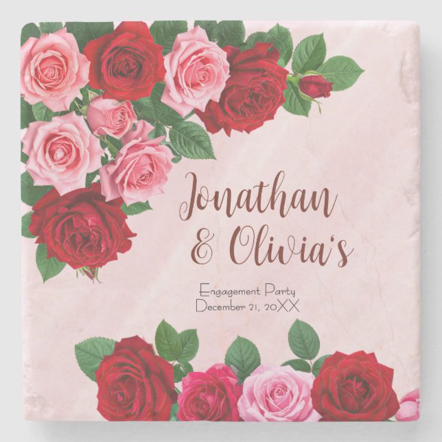 Roses Engagement Party Stone Coaster (Front)