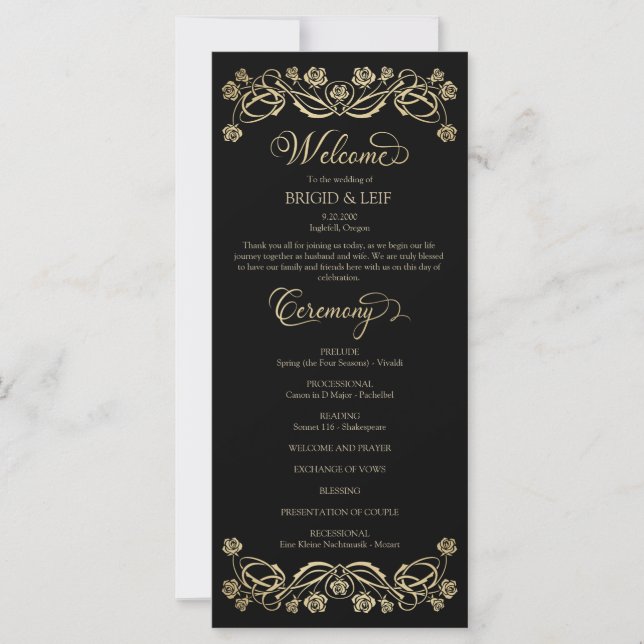 Roses Fantasy Gothic Wedding Menu (Front)