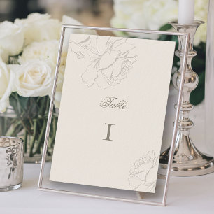 Roses Faux Embossed Ecru Formal Elegant Wedding Table Number