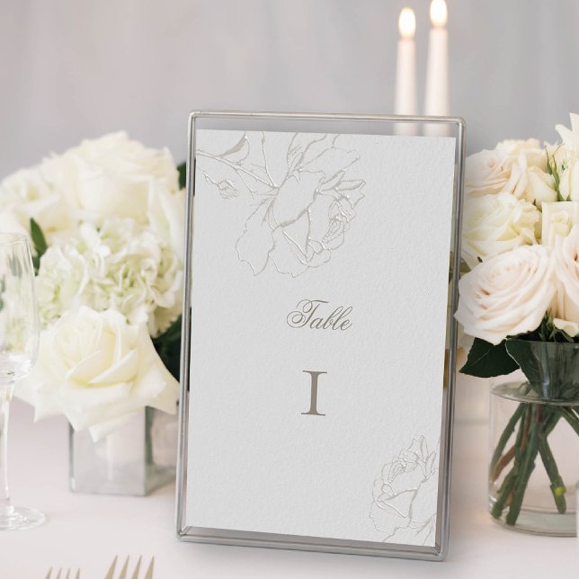 Roses Faux Embossed Ivory Formal Elegant Wedding Table Number (roses wedding table number card faux embossed ivory formal modern classic elegant black tie regal)