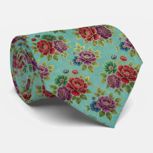 Roses Faux Silk Jewel Tone + Gold Gentleman's Tie