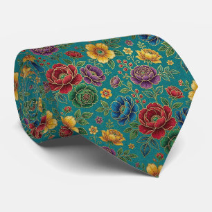 Roses Faux Silk Jewel Tone + Gold Gentleman's Tie