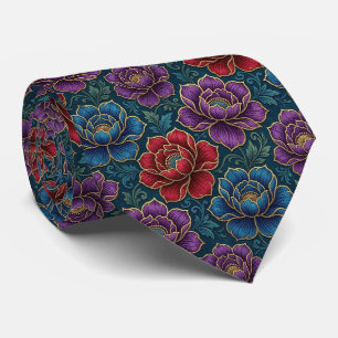 Roses Faux Silk Jewel Tone + Gold Gentleman's Tie