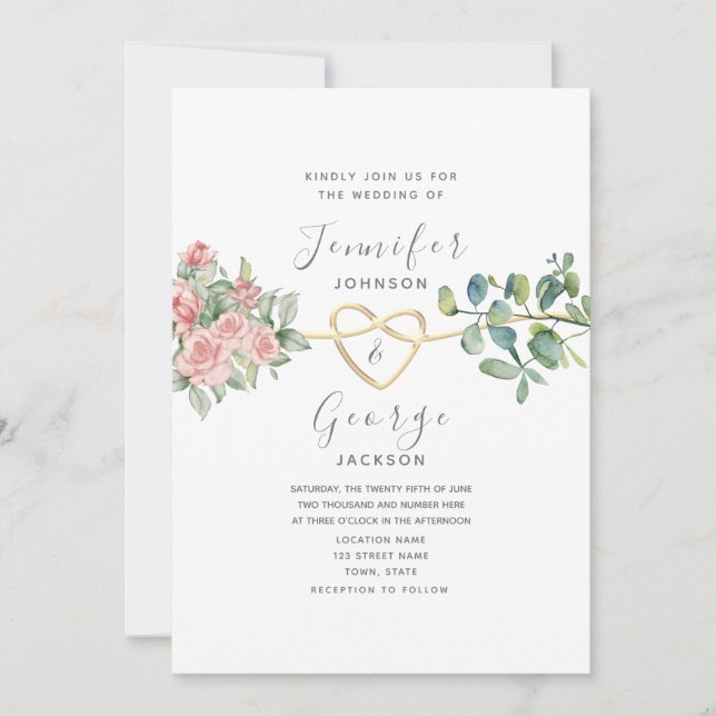 Roses Floral Blush Pink Wedding Invitation (Front)