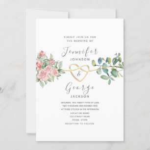 Roses Floral Blush Pink Wedding Invitation