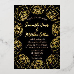 Roses Floral Boho Black Pink Gold Foil Wedding