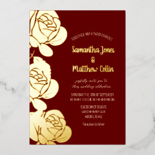 Roses Floral Boho Burgundy Gold Foil Wedding