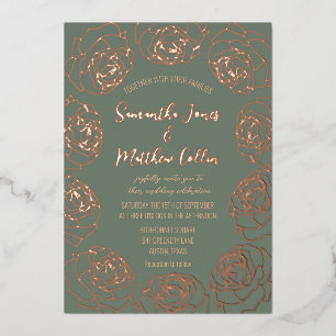 Roses Floral Boho Sage Green Gold Foil Wedding