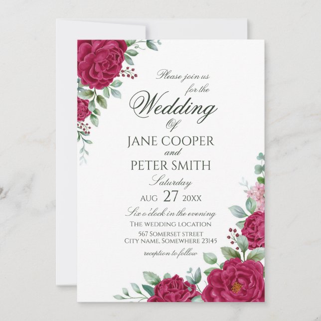 Roses floral Budget Wedding Invitation (Front)