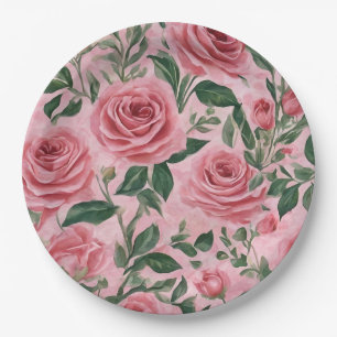 Roses Floral Design Paper Plate
