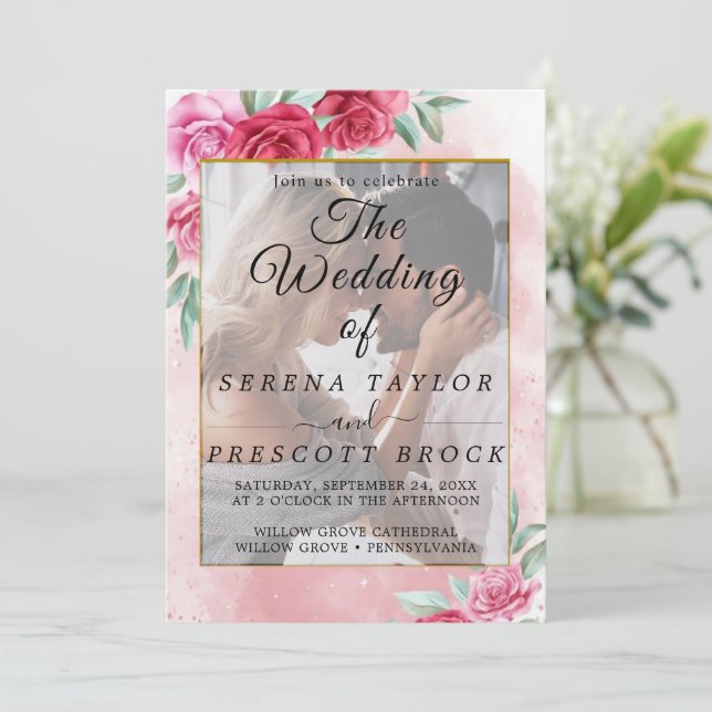 Roses Floral Elegant Vellum Wedding Invitation (Standing Front)