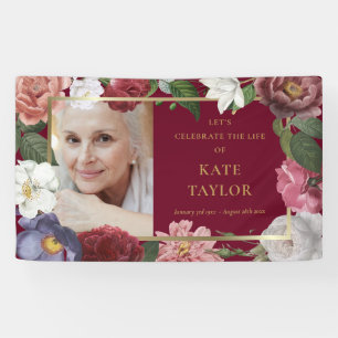Roses Floral Funeral Memorial Photo Service Banner