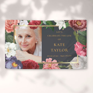 Roses Floral Funeral Memorial Photo Service Banner