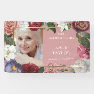 Roses Floral Funeral Memorial Photo Service Banner