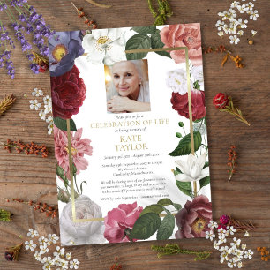 Roses Floral Funeral Photo Celebration of Life Invitation