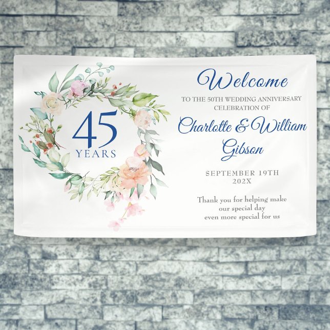Roses Floral Garland 45th 65th Anniversary Welcome Banner (Roses Floral Garland 45th 65th Anniversary Welcome Banner)
