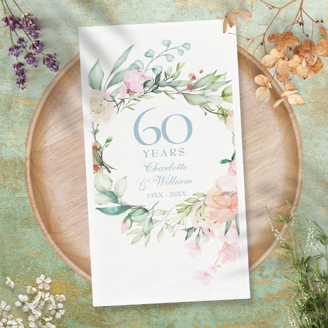 Roses Floral Garland 60th 75th Wedding Anniversary Napkin (Creator Uploaded)