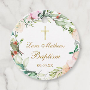 Roses Floral Garland Baptism Christening Favour Tags