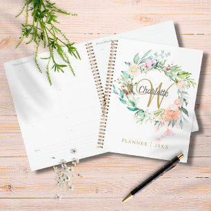 Roses Floral Gold Script Monogram 2023 Planner