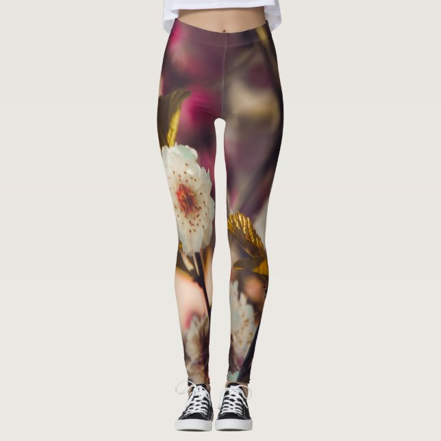 Roses floral green red  Leggings lifewomenstyle (Front)