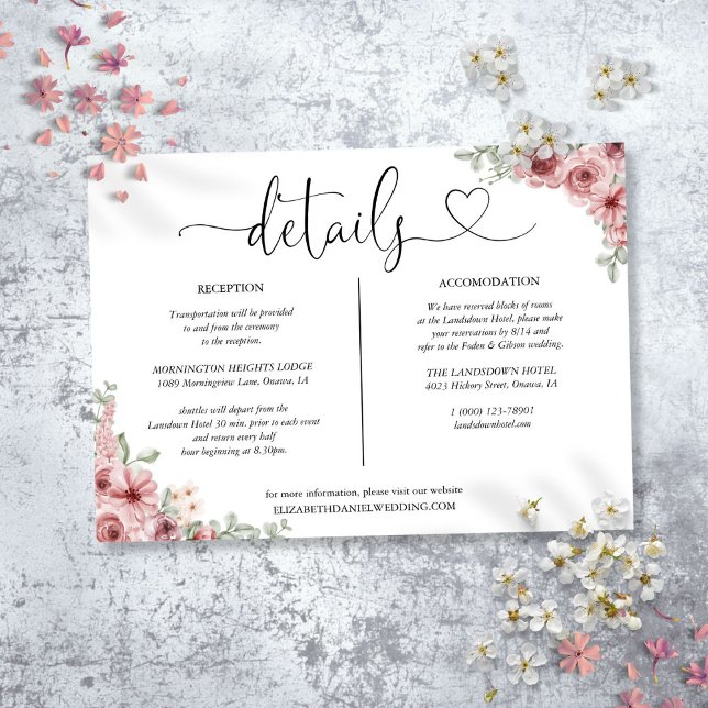 Roses Floral Heart Script Details Information Card (Roses Floral Heart Script Details Information Card)