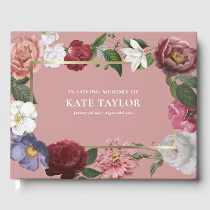 Roses Floral In Loving Memory Funeral Guest Book